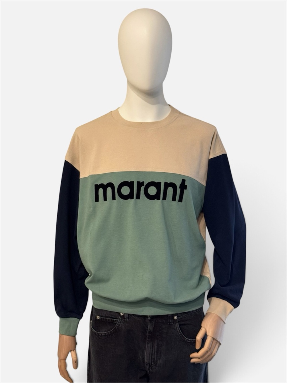 Isabel Marant Beige, Sage & Navy Logo Colorblock Crewneck - Picture 2 of 8